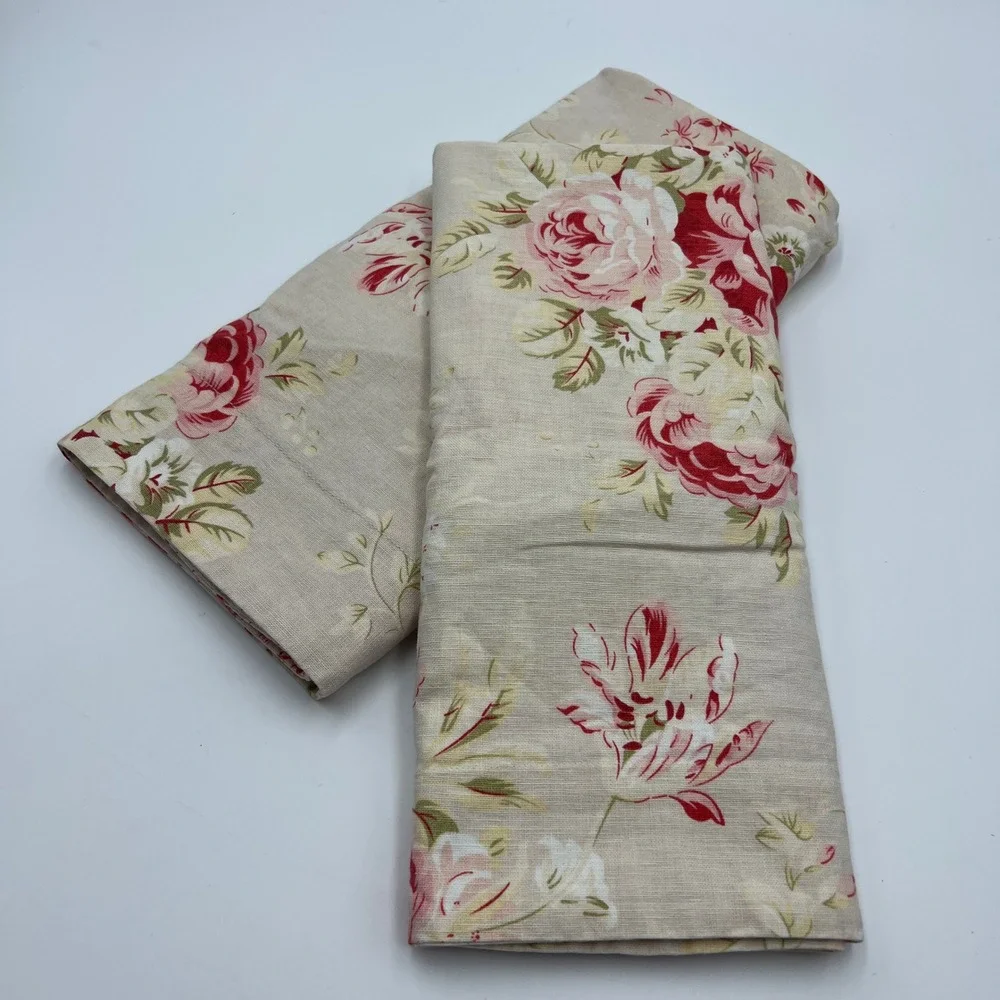 Pair Pottery Barn Ivory Rose Linen Standard Pillow Shams Pink Botanical Cottage